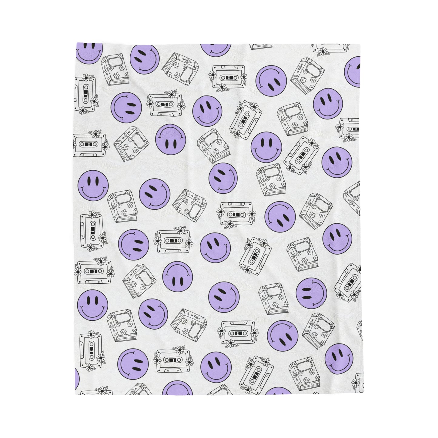 The Retro Collection - "Books & Mixtapes" Velveteen Plush Blanket Purple