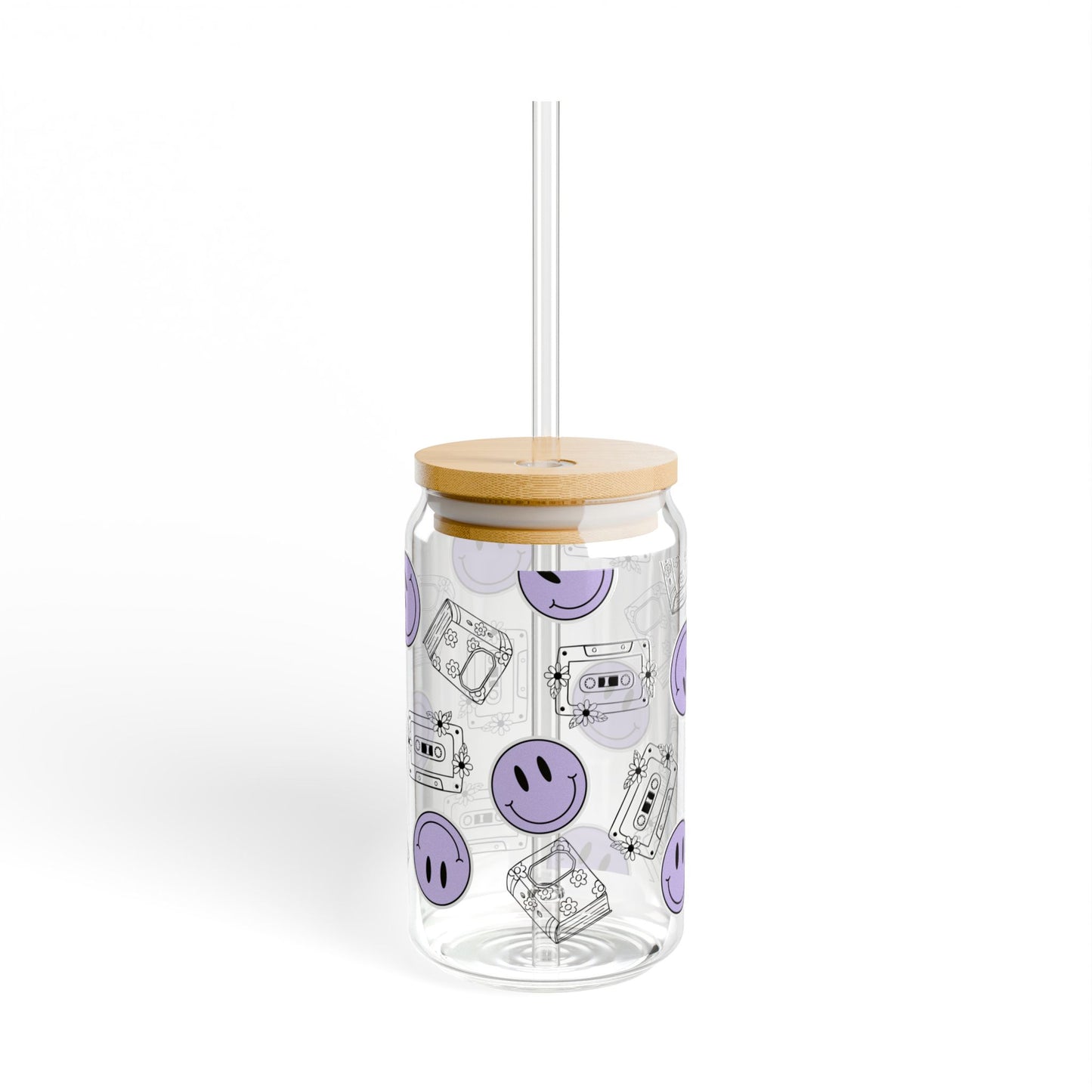 The Retro Collection - "Books & Mixtapes" 16oz Glass Tumblr Purple