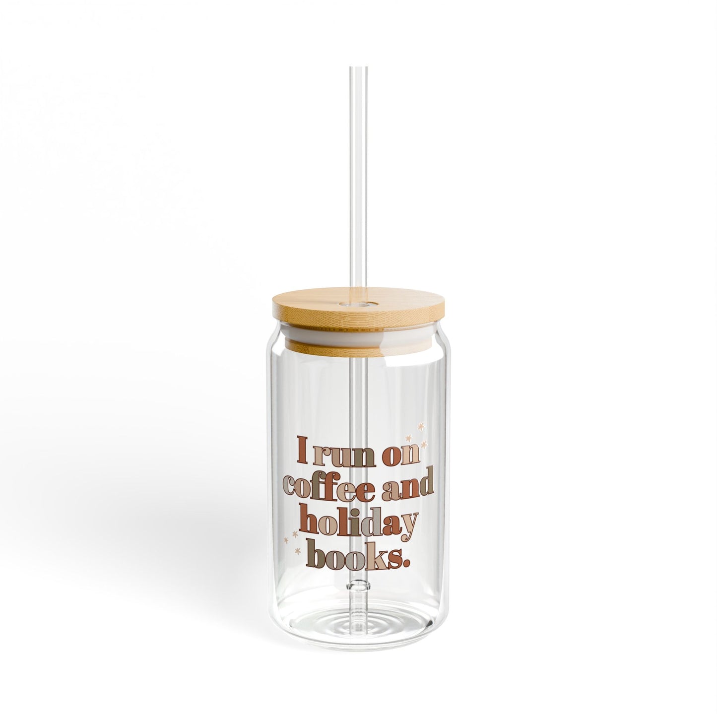 The Holiday Collection - "I Run on Coffee and Holiday Books" Glass Tumbler | Book Lover Drinkware | Literary Holiday Tumbler | Coffee & Bookish Gift for Readers