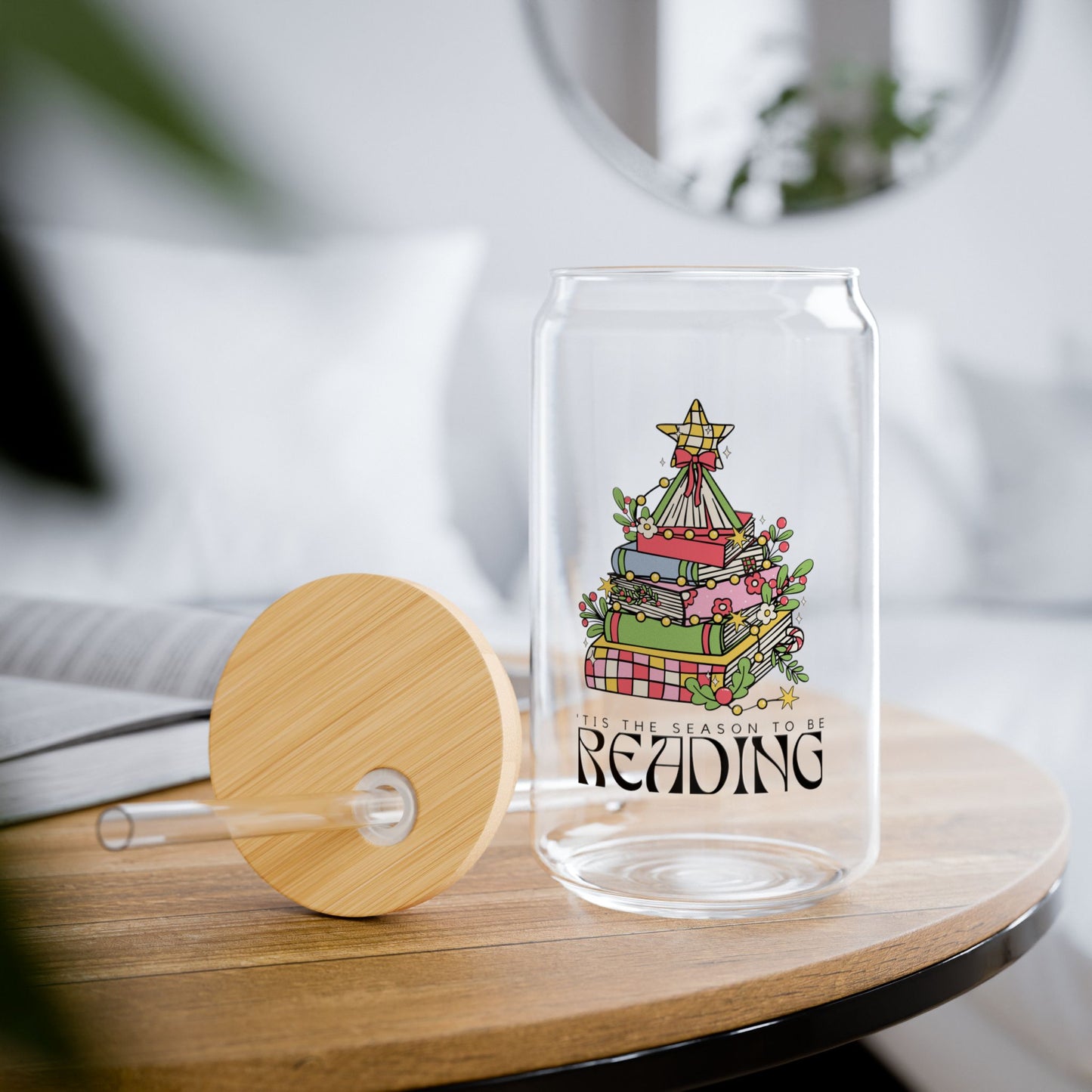 The Holiday Collection - "Tis the Season to Be Reading" 16oz Glass Tumbler