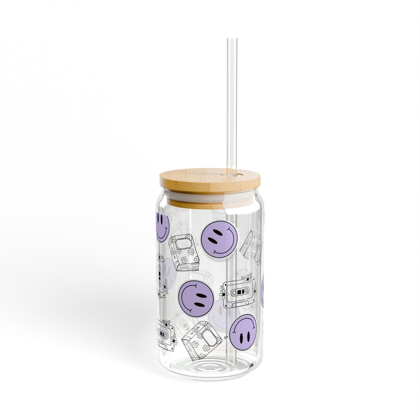 The Retro Collection - "Books & Mixtapes" 16oz Glass Tumblr Purple