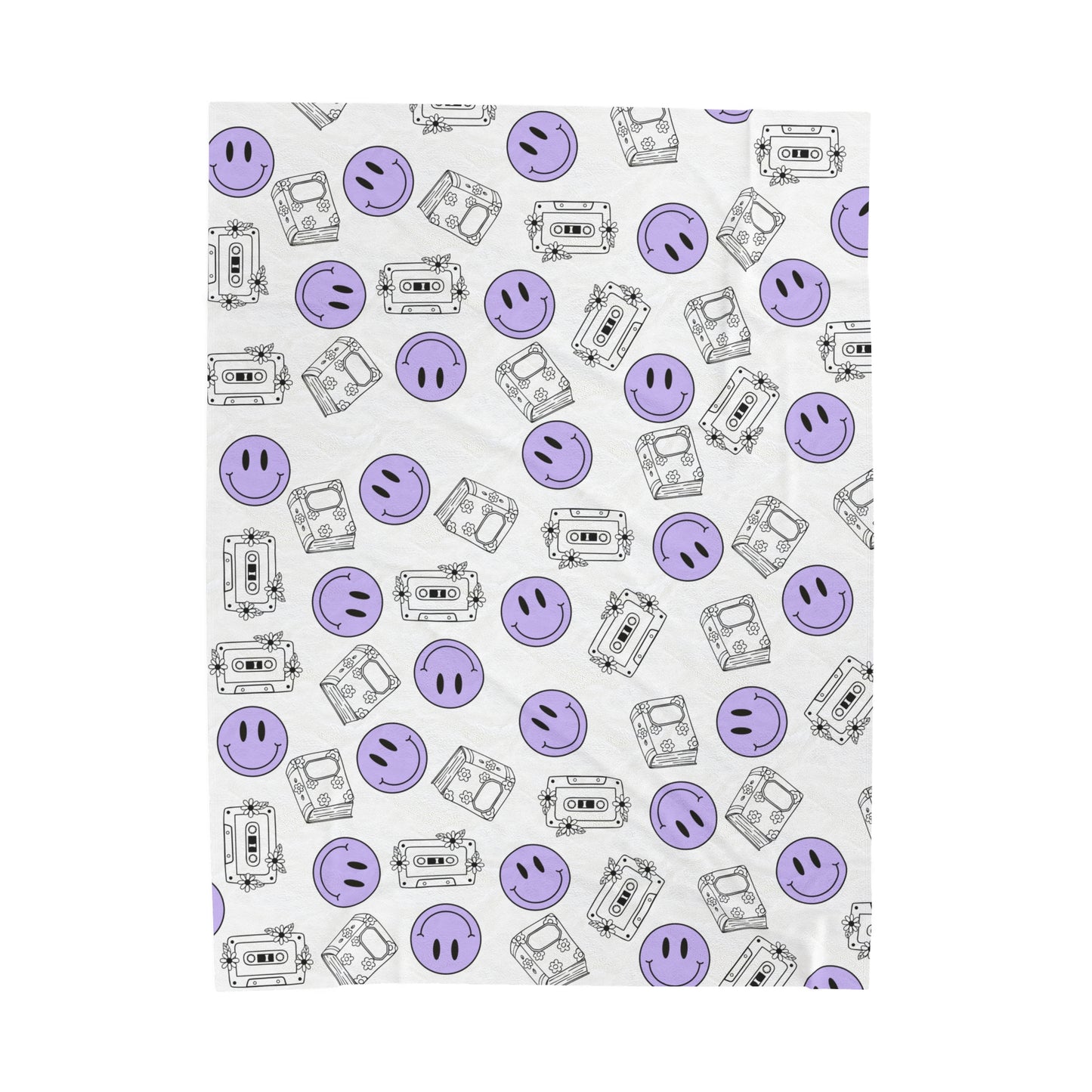 The Retro Collection - "Books & Mixtapes" Velveteen Plush Blanket Purple