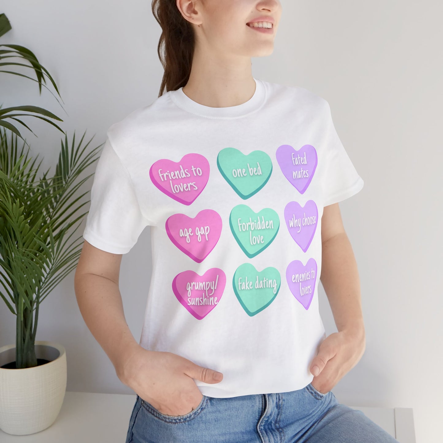 Bookish Valentine Collection - Book Trope Candy Hearts Bella + Canvas T-Shirt