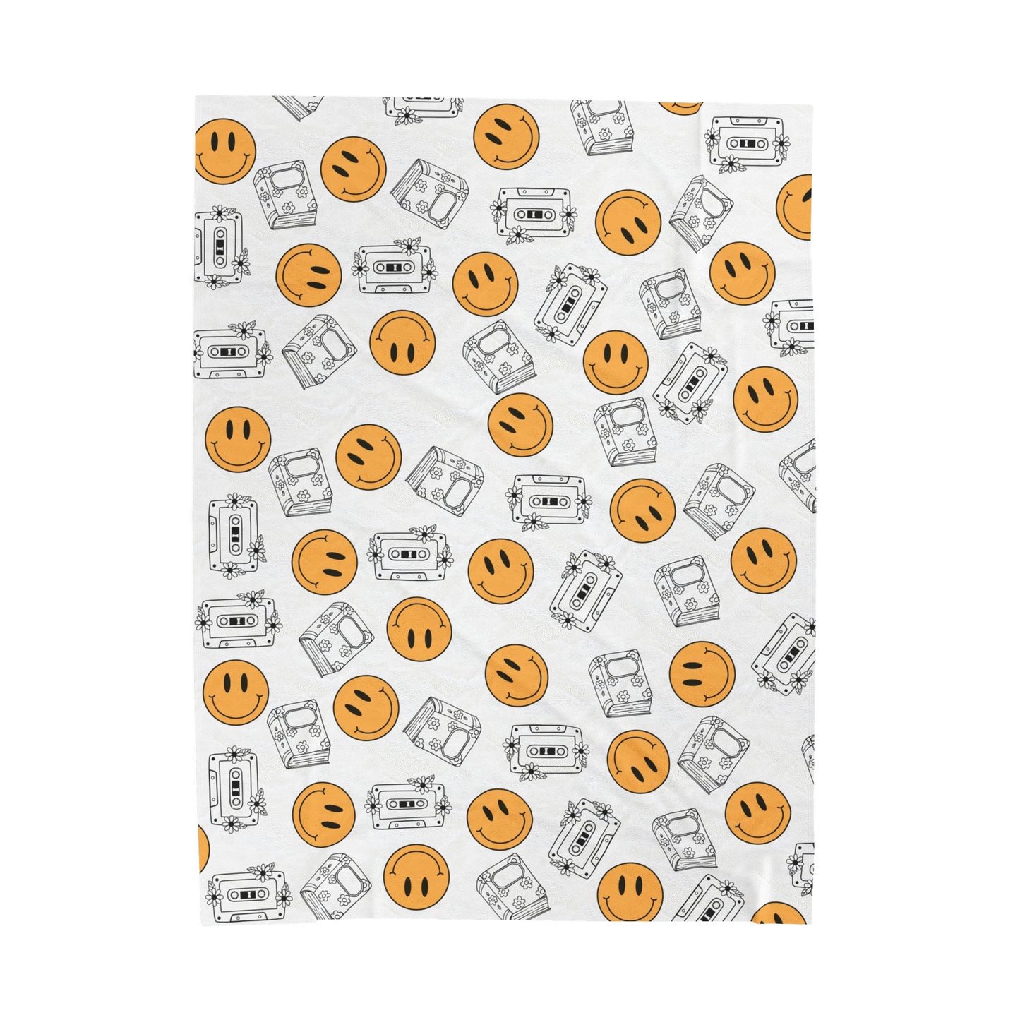 The Retro Collection - "Books & Mixtapes" Velveteen Plush Blanket Orange