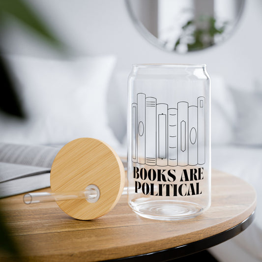 "Books Are Political" 16oz Glass Tumbler | Literary Activism Drinkware | Bold Statement Cup for Readers & Thinkers