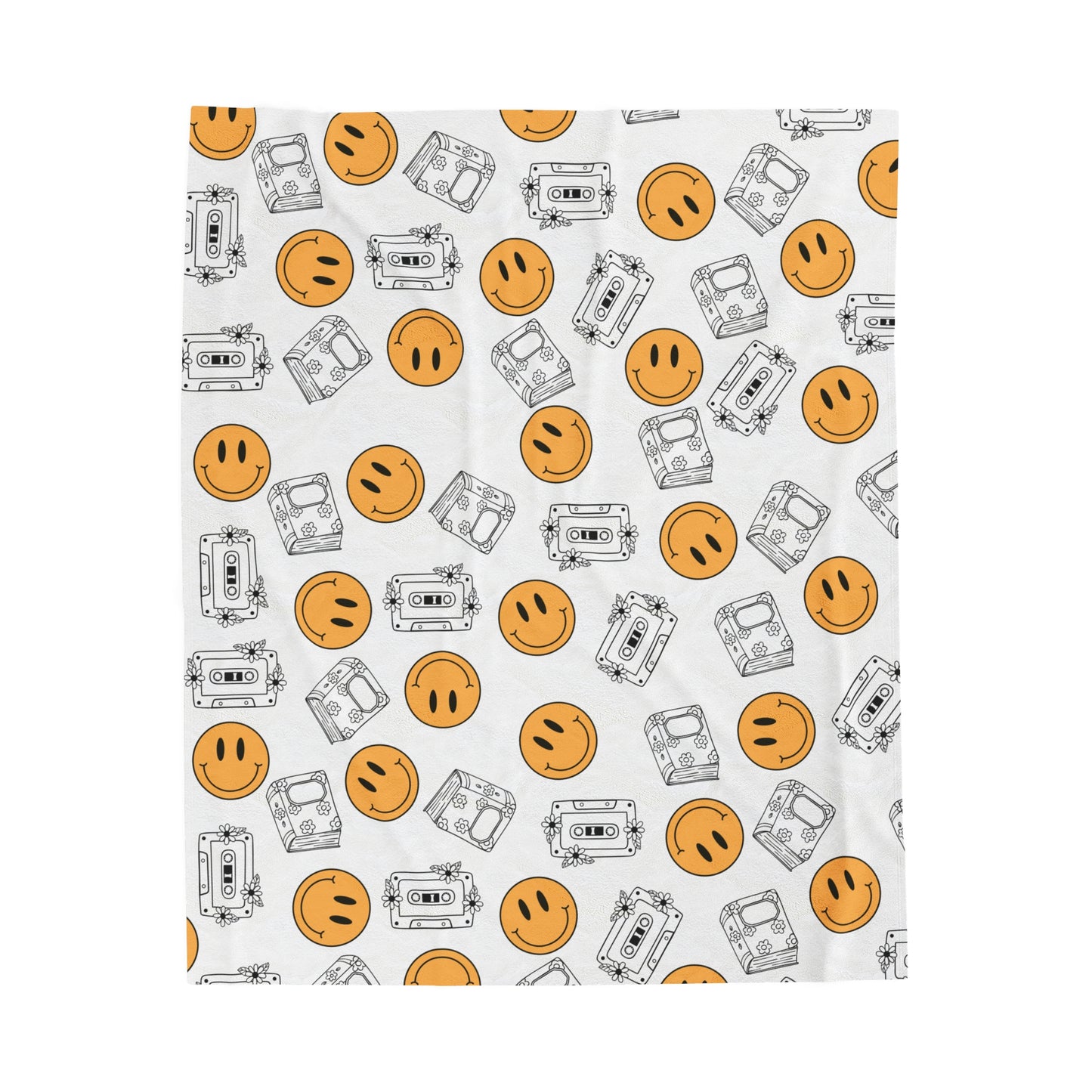 The Retro Collection - "Books & Mixtapes" Velveteen Plush Blanket Orange