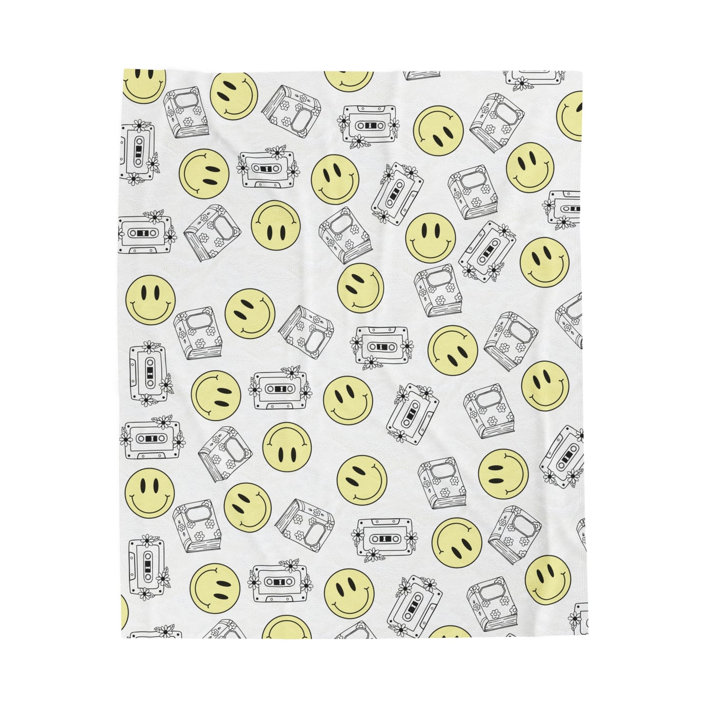 The Retro Collection - "Books & Mixtapes" Velveteen Plush Blanket Yellow