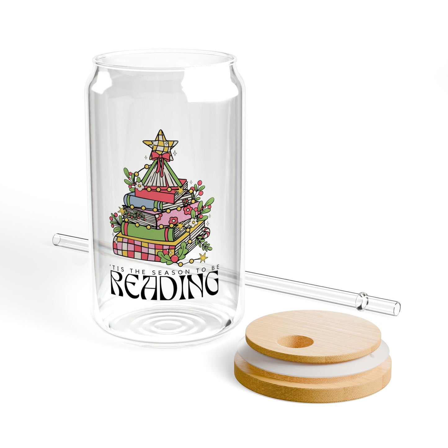 The Holiday Collection - "Tis the Season to Be Reading" 16oz Glass Tumbler