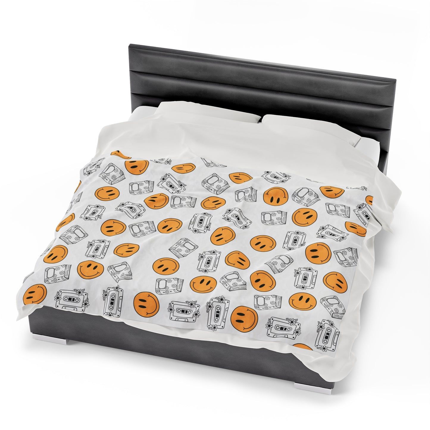 The Retro Collection - "Books & Mixtapes" Velveteen Plush Blanket Orange