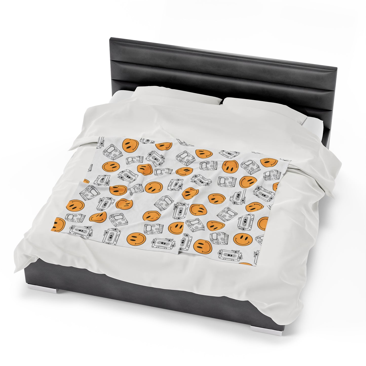 The Retro Collection - "Books & Mixtapes" Velveteen Plush Blanket Orange