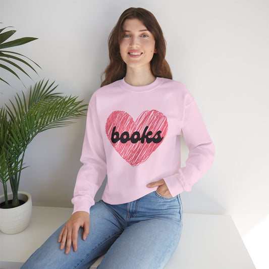 Bookish Valentine Collection - Books in a Heart Sweatshirt - Gideon Unisex Pullover for Book Lovers, Literary Gift, Cozy Bookworm Apparel, Perfect for Bibliophiles and Readers