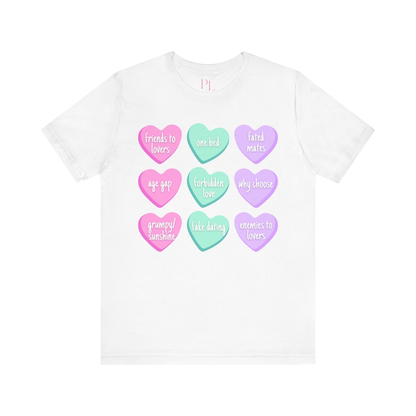 Bookish Valentine Collection - Book Trope Candy Hearts Bella + Canvas T-Shirt