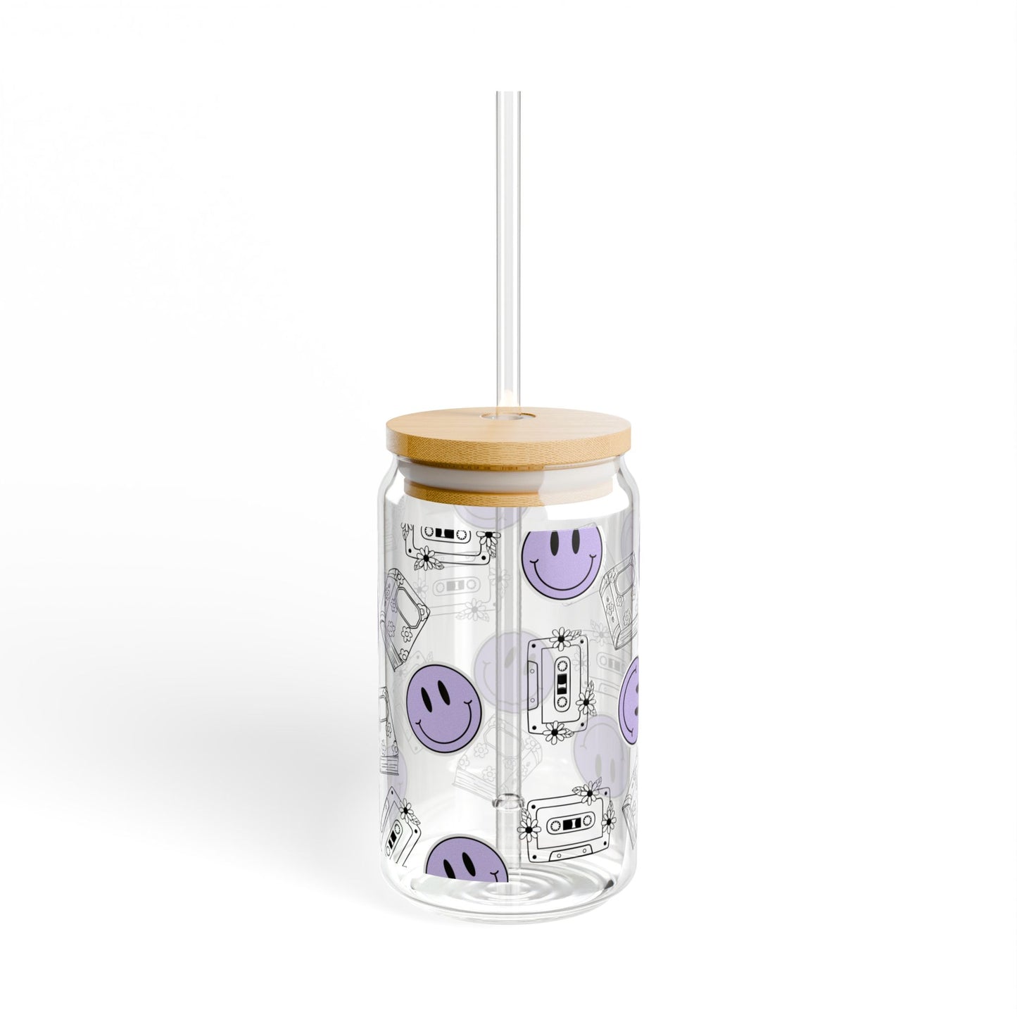 The Retro Collection - "Books & Mixtapes" 16oz Glass Tumblr Purple