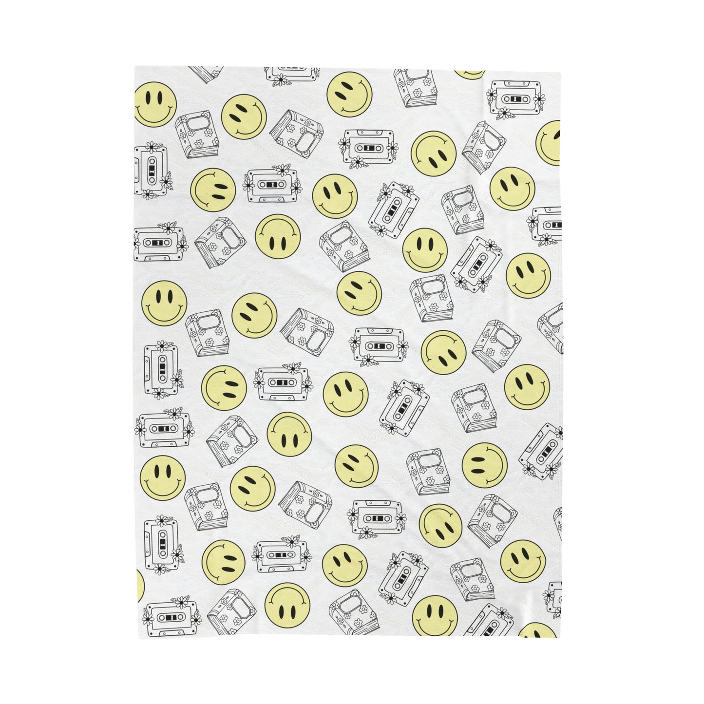 The Retro Collection - "Books & Mixtapes" Velveteen Plush Blanket Yellow