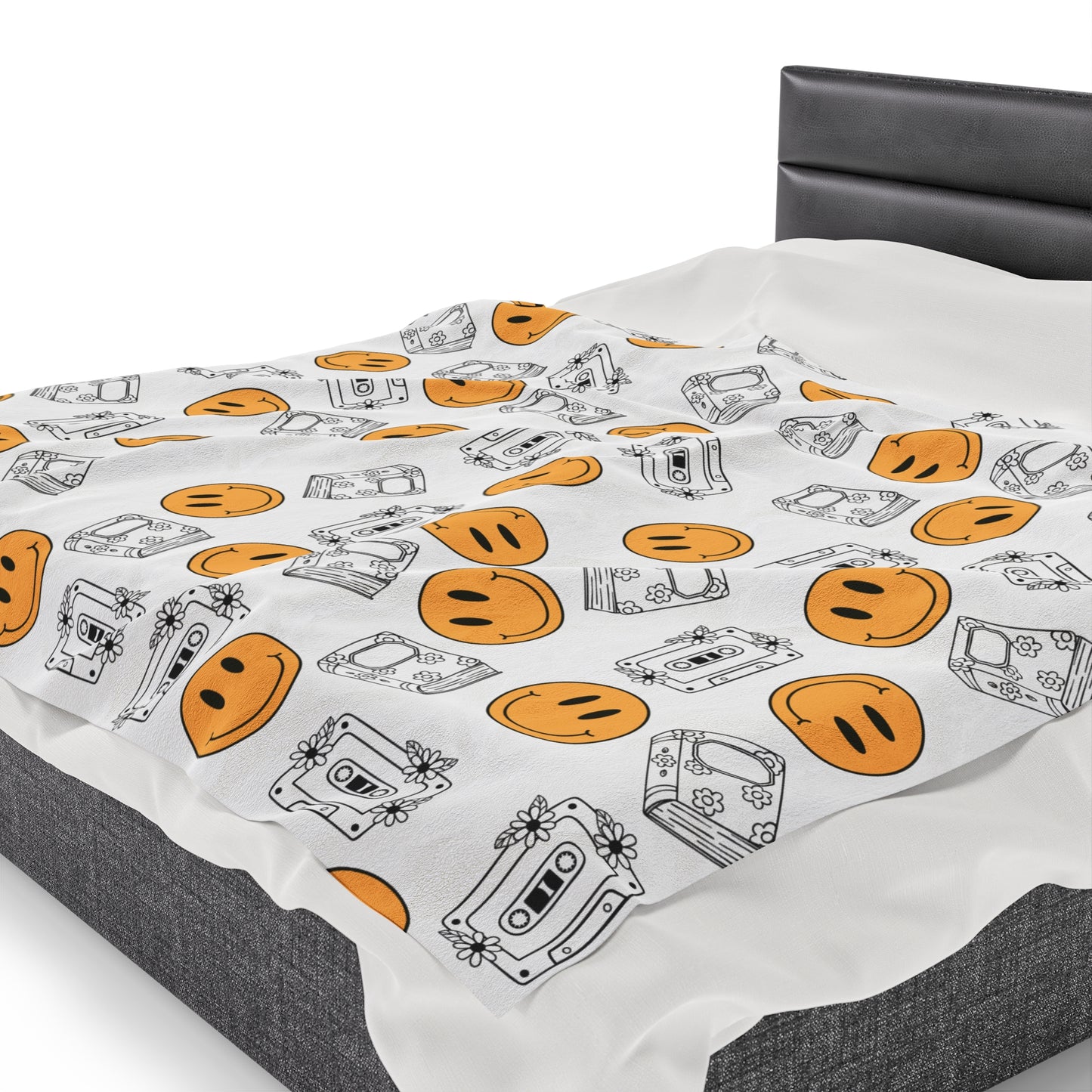 The Retro Collection - "Books & Mixtapes" Velveteen Plush Blanket Orange