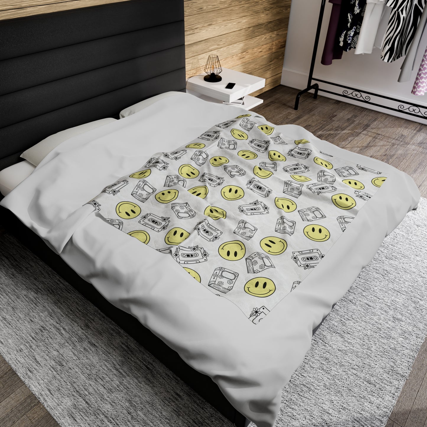 The Retro Collection - "Books & Mixtapes" Velveteen Plush Blanket Yellow